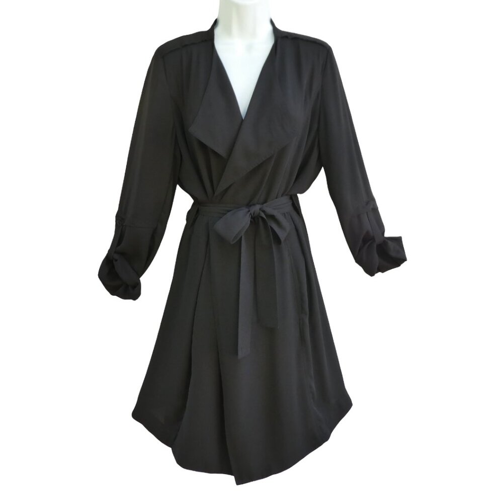 Aritzia Babaton Quincy Trench Coat Dress Black Flowy Wrap Tie Belt Duster M